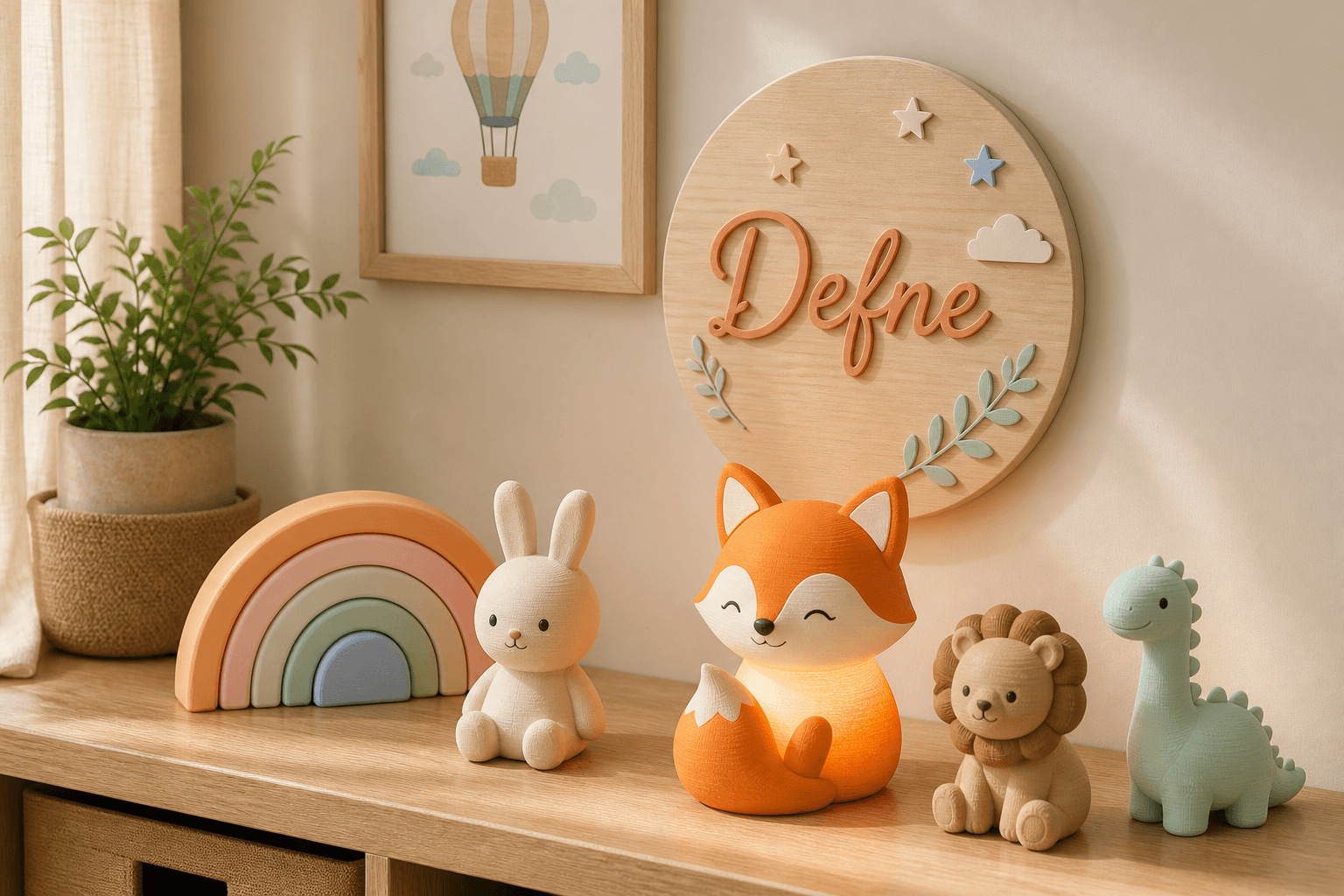 Pastel renklerde çocuk odası için kişiye özel 3D dekorlar